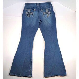 Gemma Rae Womens Size 13/31 Mid Rise Stretch Denim Jean Embroidered Flare Wide